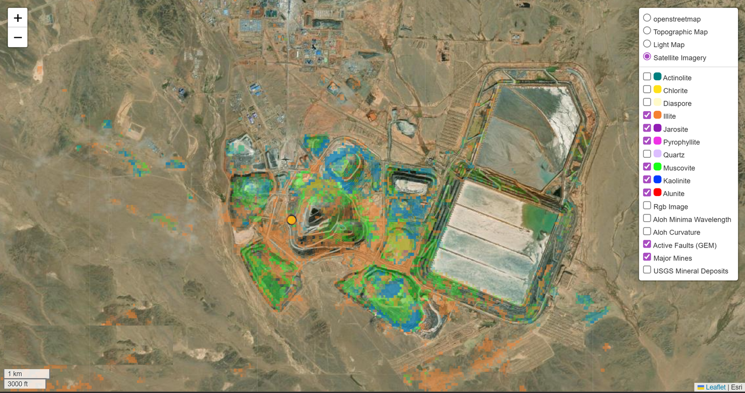 OreVision probabilistic alteration map over a Mongolian copper district from NASA EMIT